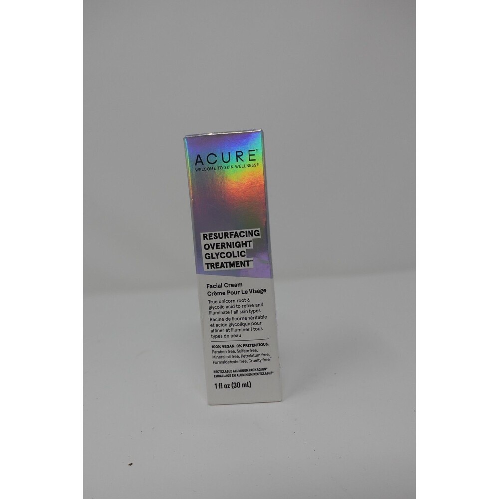 Acure Resurfacing Overnight Glycolic Treatment 1oz Facial Cream New in Box